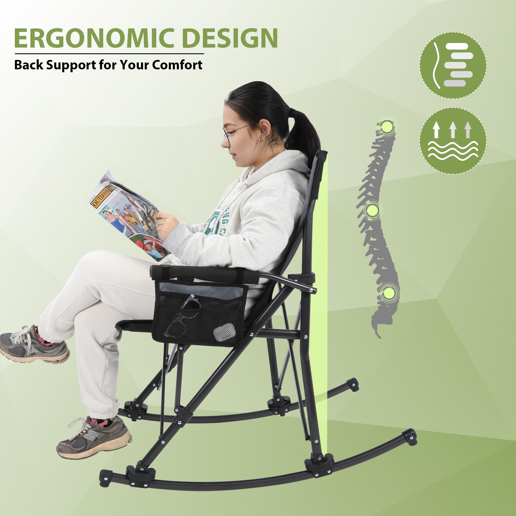 Rocking Camping Chair Portable Outdoor Rocker with High Back and Cup Holder