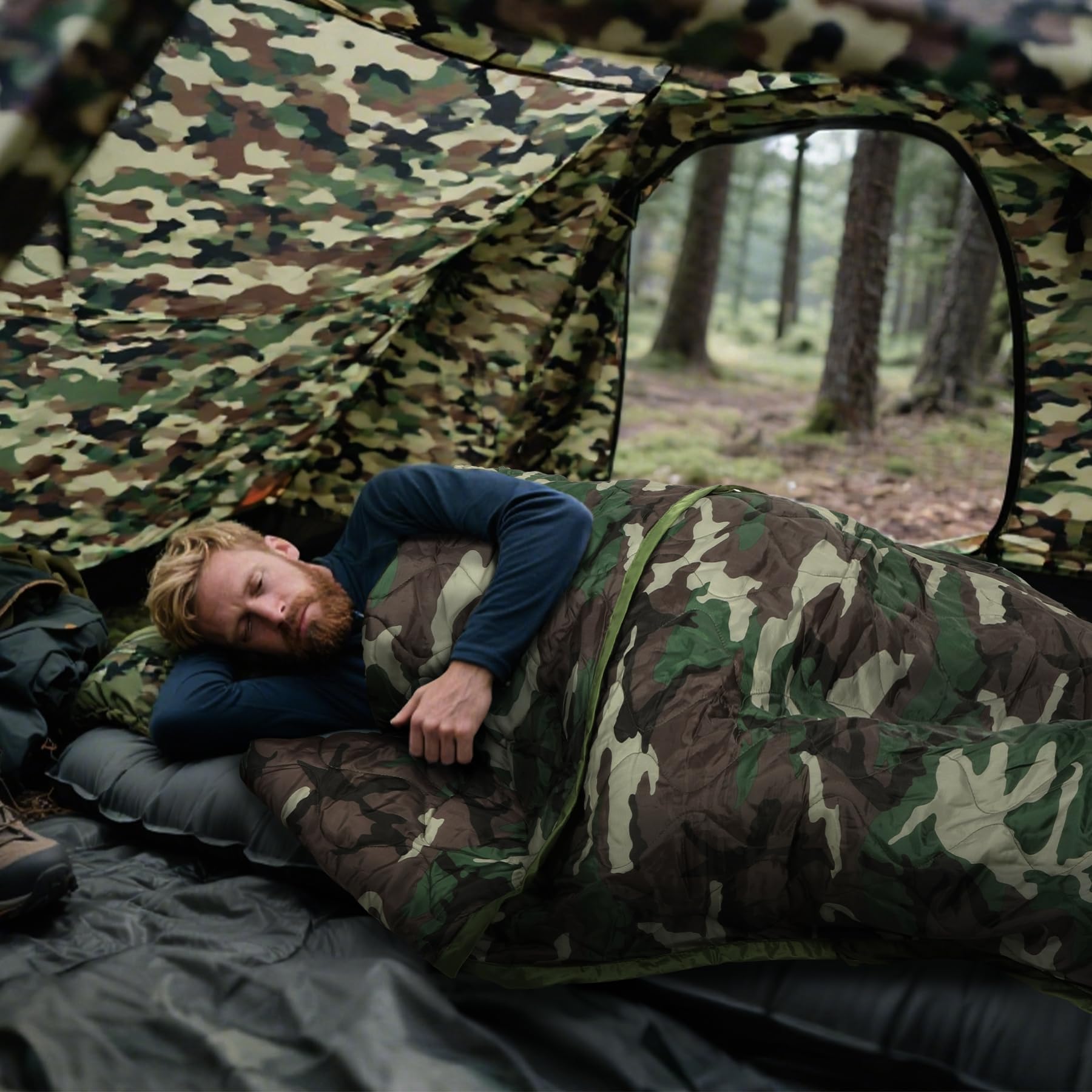 Wobbie Blanket, Poncho Liner for Hiking, Survival Compression Carry Bag