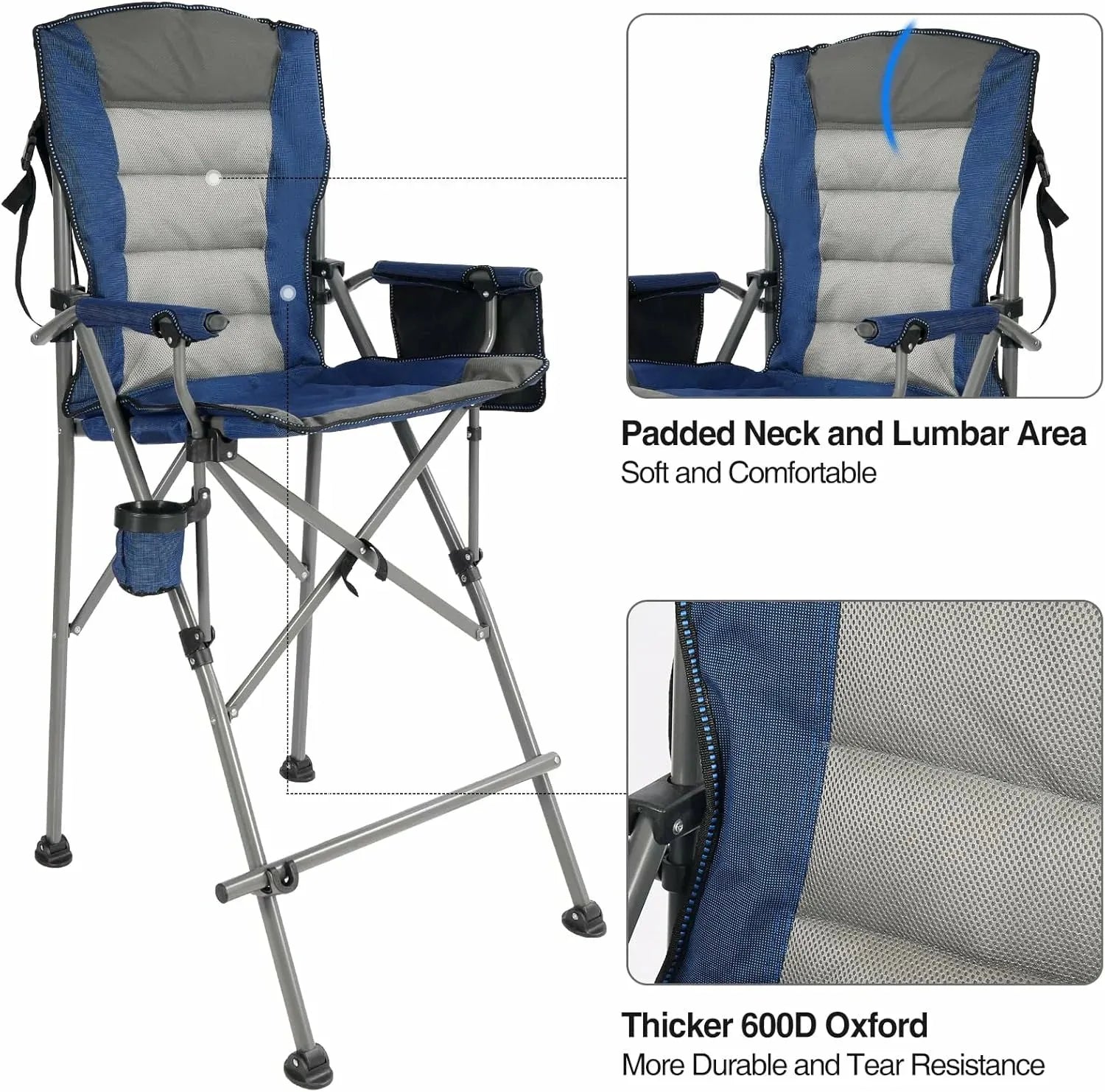 Extra Tall Folding Chair, Bar Height Foldable Director Chairs for Adults with High Back and Hard Arms, Support 330lbs