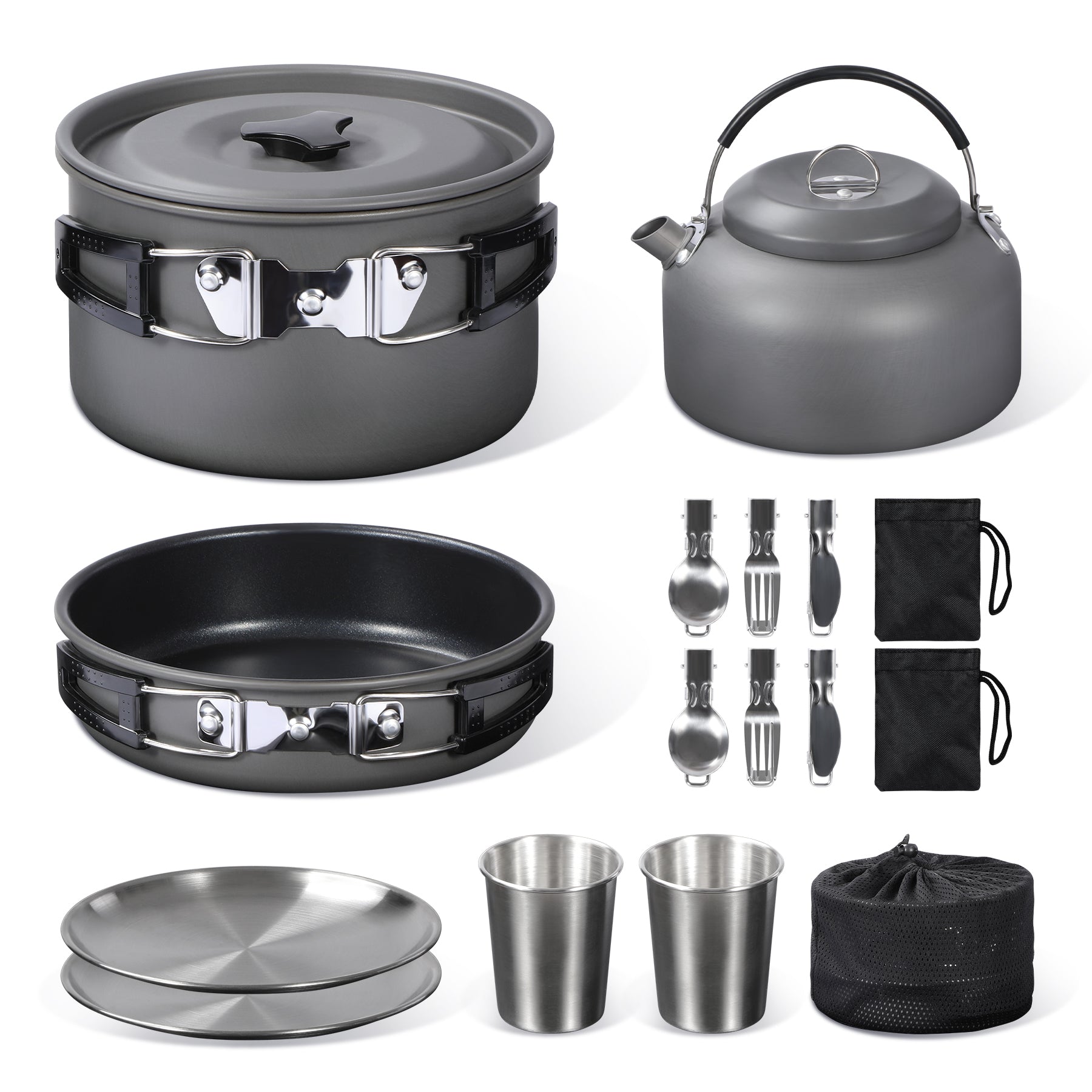 Camping Cookware Mess Kit, Backpacking Pot and Pan Set