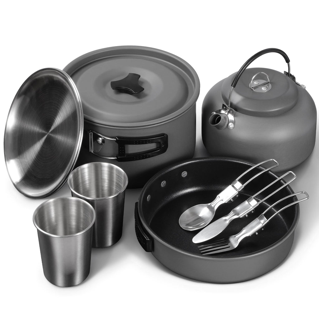 Camping Cookware Mess Kit, Backpacking Pot and Pan Set