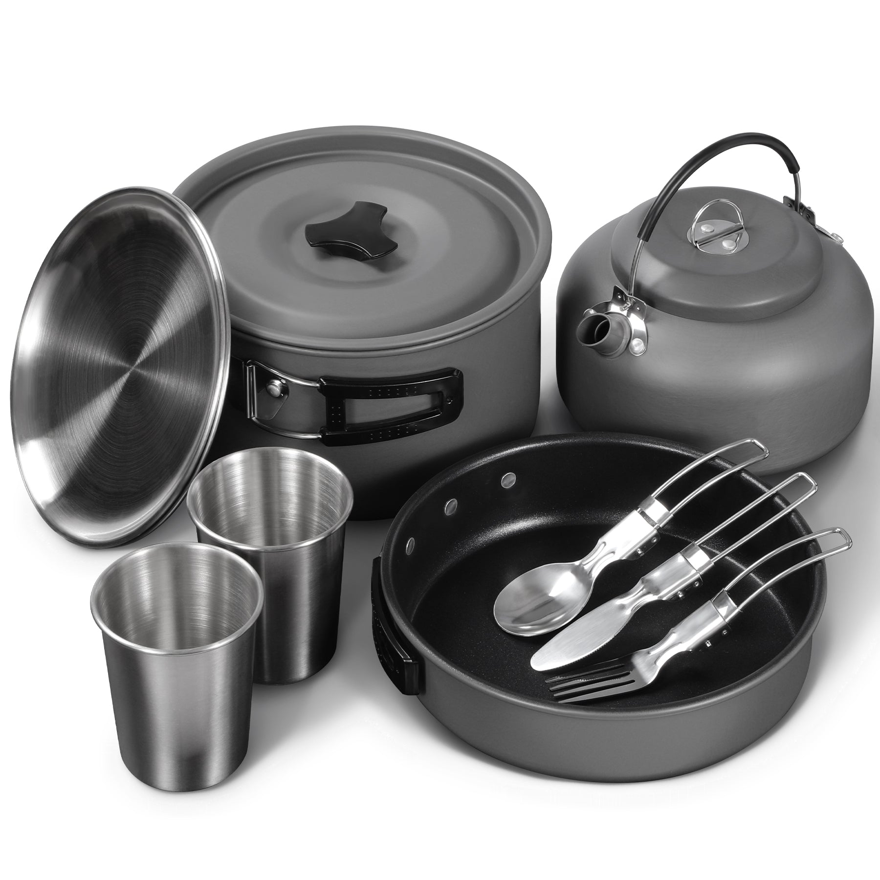 Camping Cookware Mess Kit, Backpacking Pot and Pan Set
