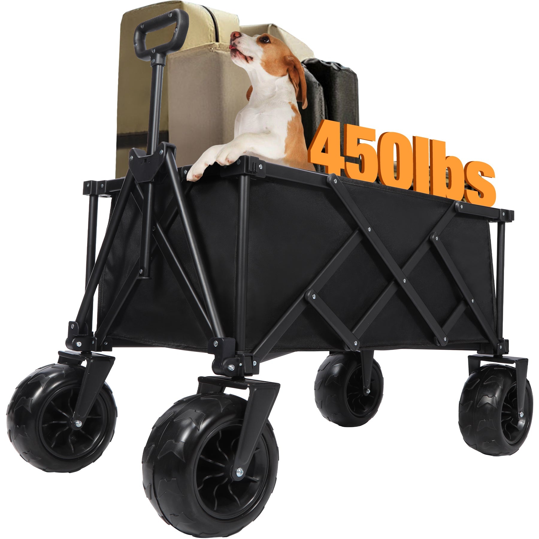 Beach Wagon with Big Wheels for Sand, 9" All Terrain Tires Collapsible Wagon