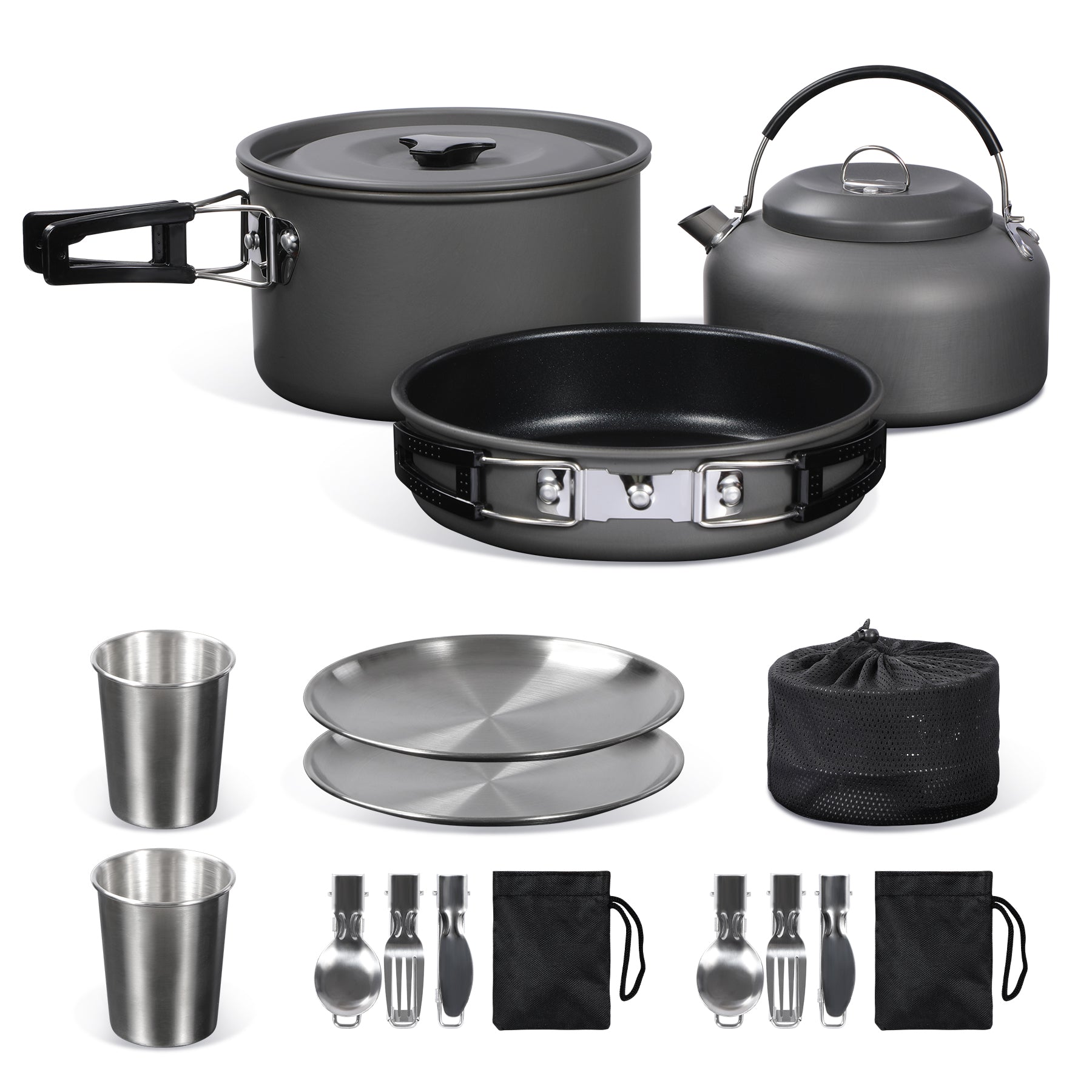 Camping Cookware Mess Kit, Backpacking Pot and Pan Set