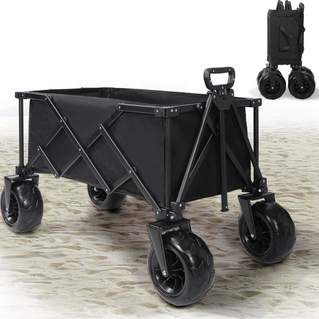 Beach Wagon with Big Wheels for Sand, 9" All Terrain Tires Collapsible Wagon