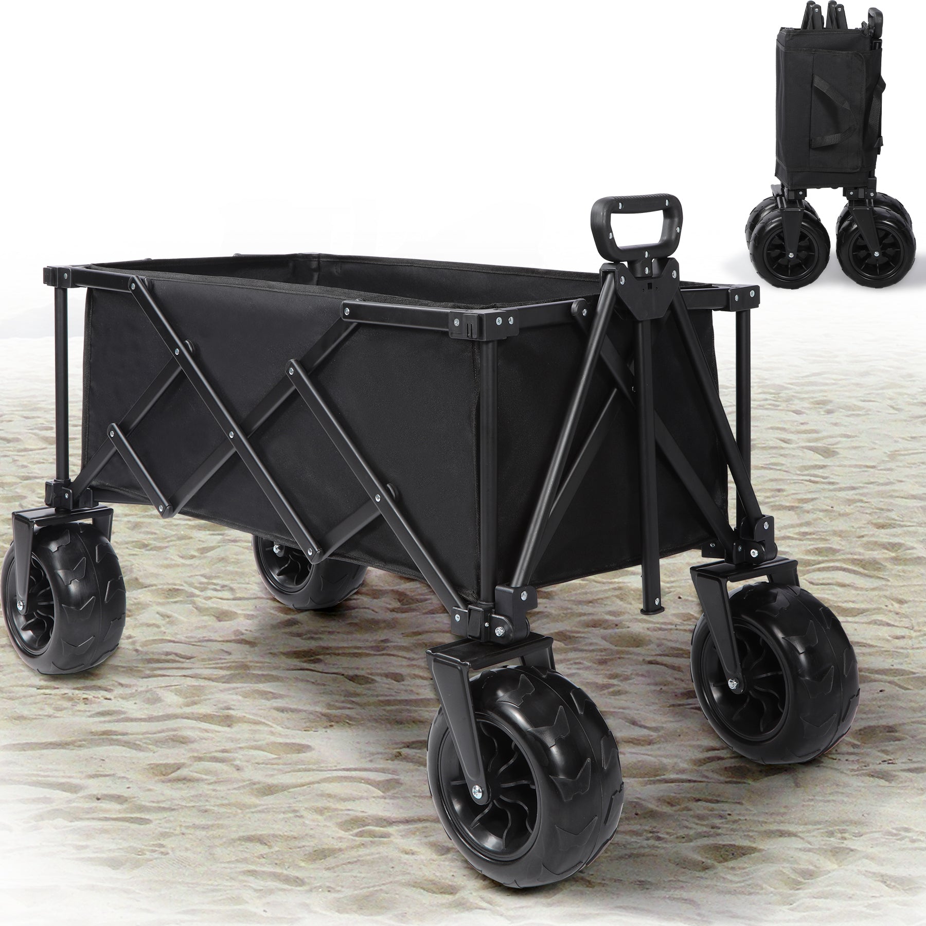 Beach Wagon with Big Wheels for Sand, 9" All Terrain Tires Collapsible Wagon