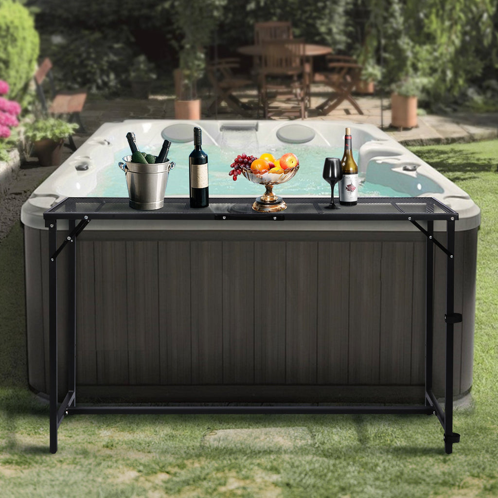 Folding Paito Bar Height Hot Tub Table with Waterproof Mesh Top
