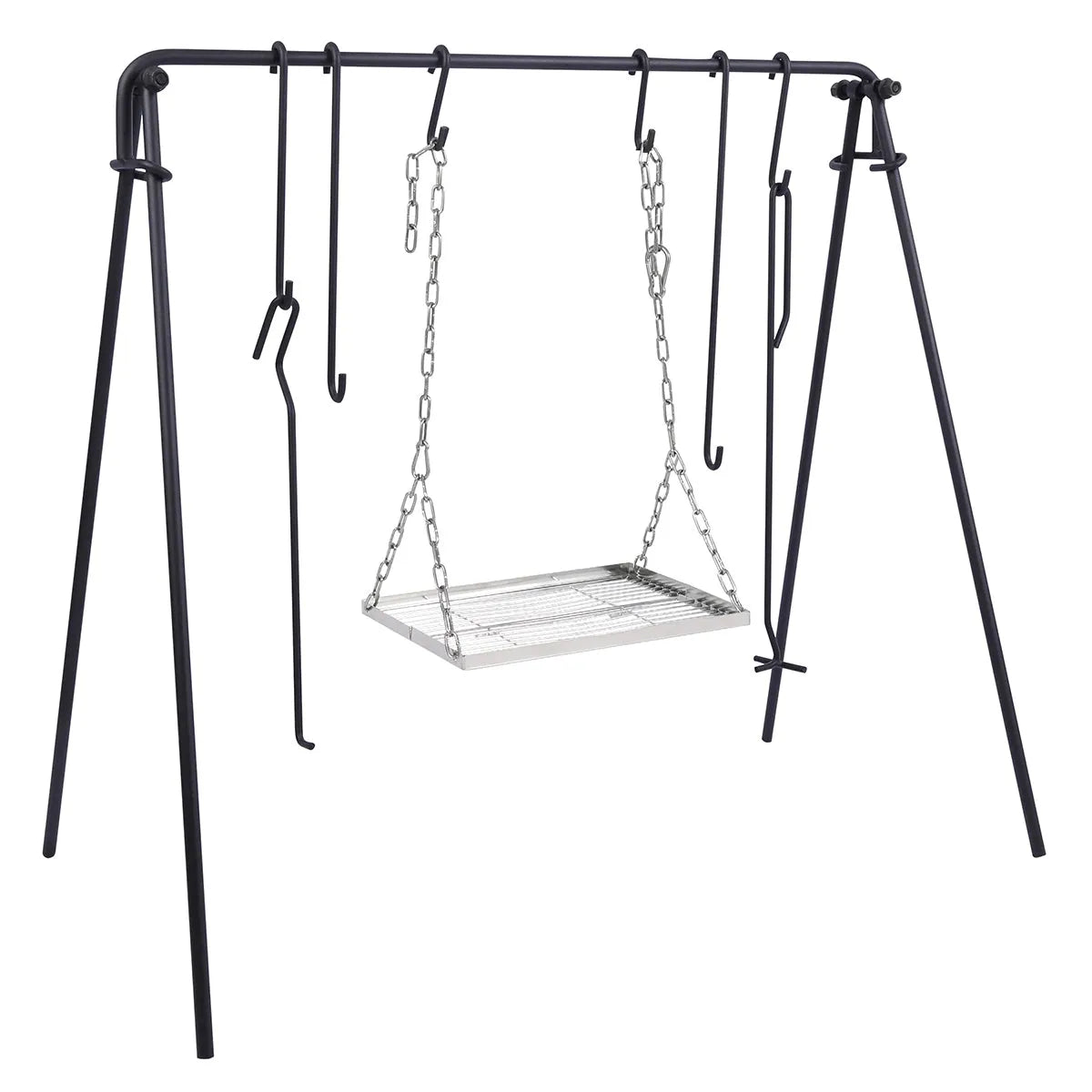 Portable Hanging Campfire Swing Grill Stand with Dutch Oven Lid Lifter & Hooks For Outdoor Cooking