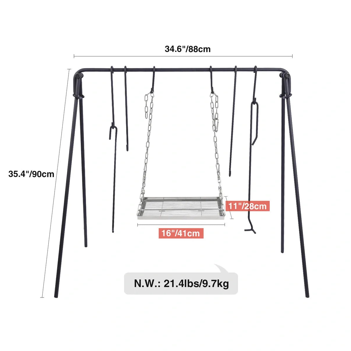 Portable Hanging Campfire Swing Grill Stand with Dutch Oven Lid Lifter & Hooks For Outdoor Cooking
