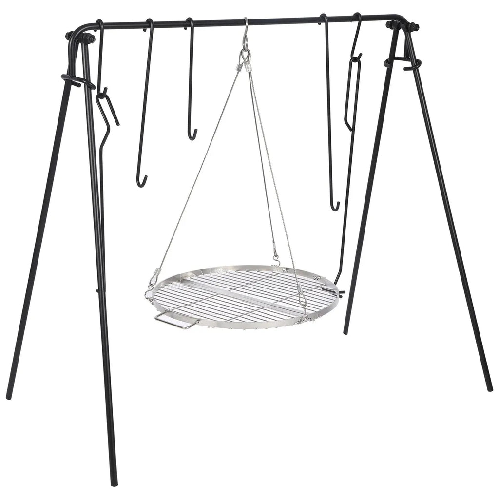 Portable Hanging Campfire Swing Grill Stand with Dutch Oven Lid Lifter & Hooks For Outdoor Cooking