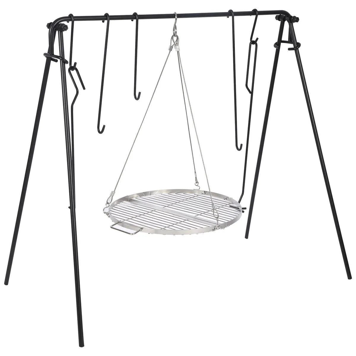 Portable Hanging Campfire Swing Grill Stand with Dutch Oven Lid Lifter & Hooks For Outdoor Cooking