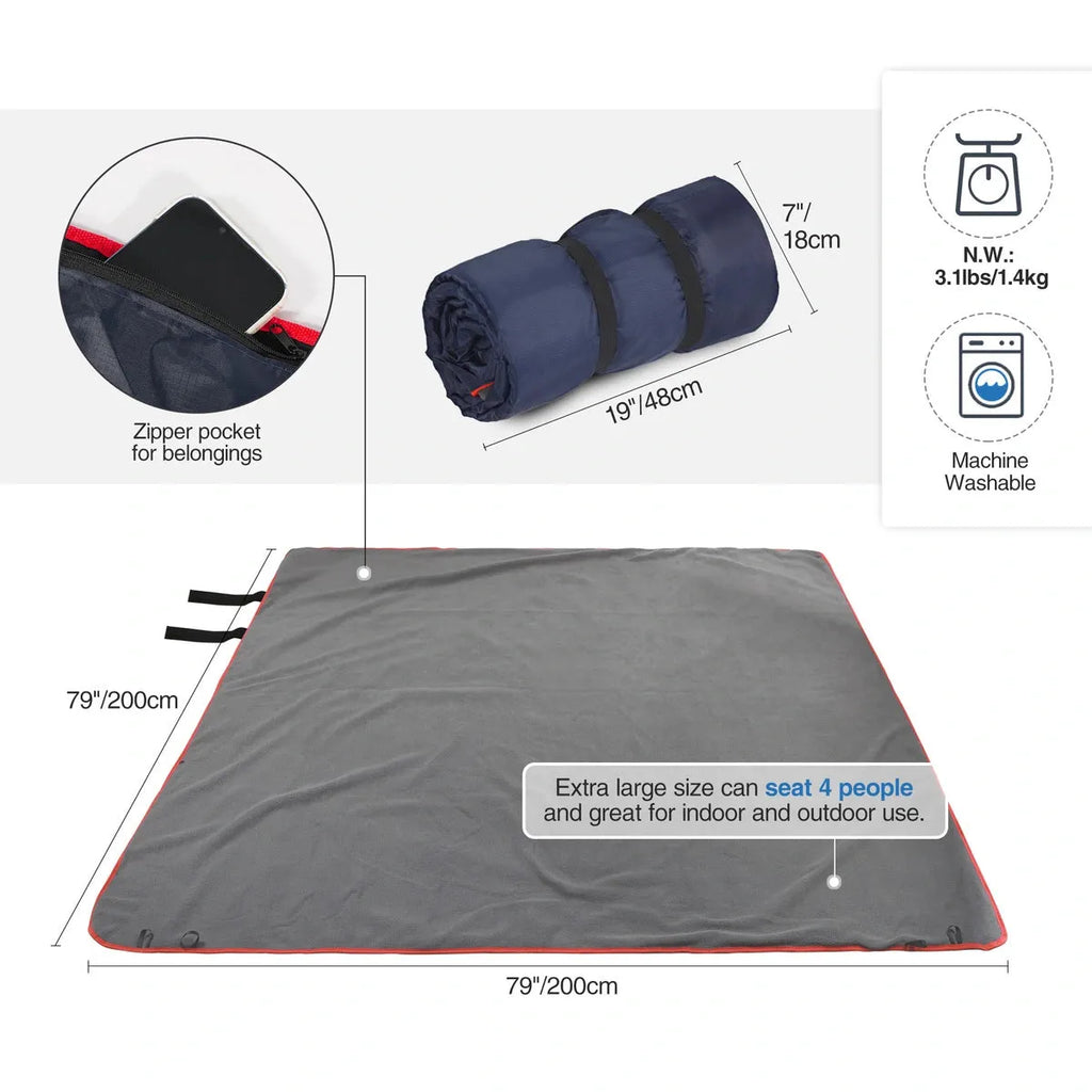 Outdoor Waterproof Blanket with Warm Fleece