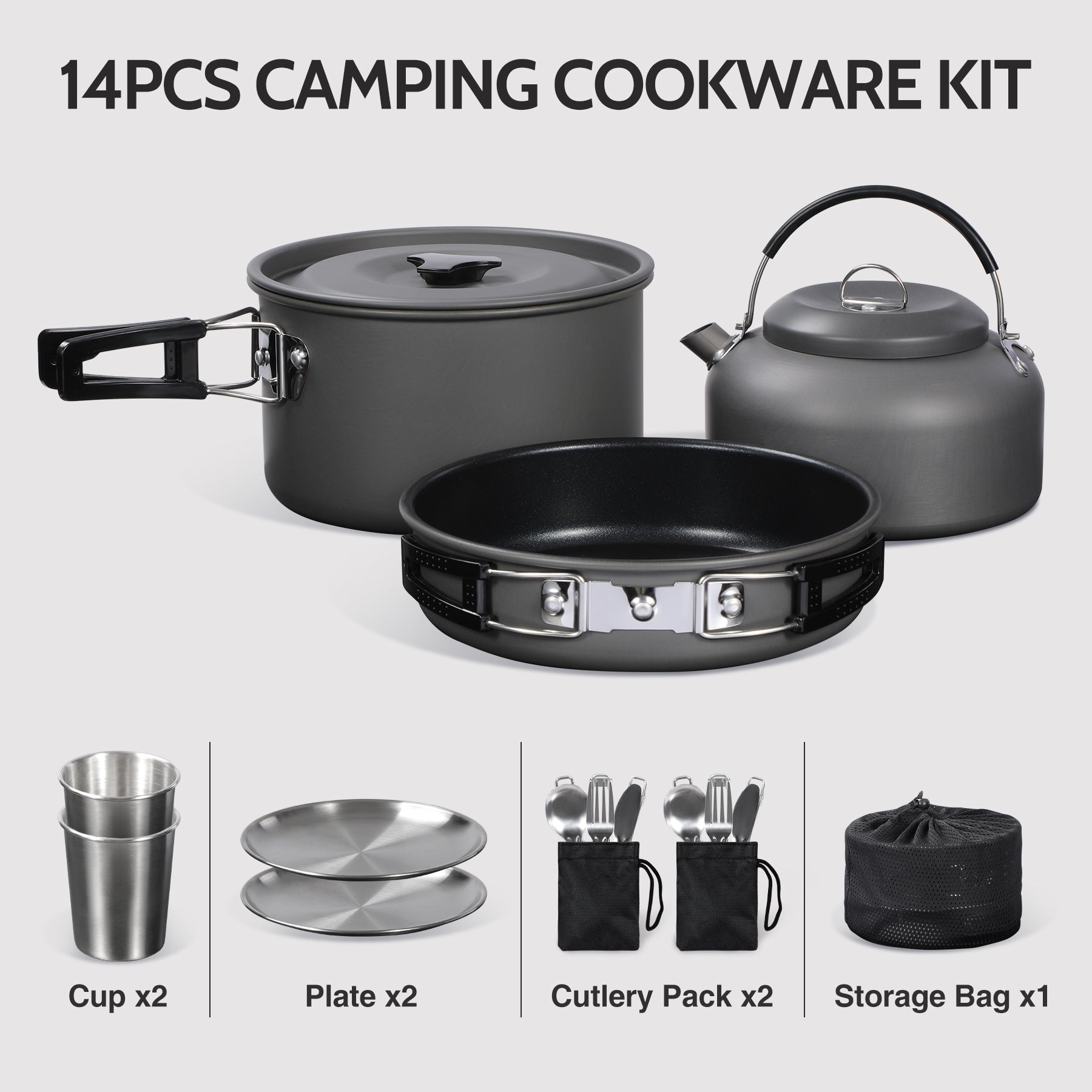 Camping Cookware Mess Kit, Backpacking Pot and Pan Set