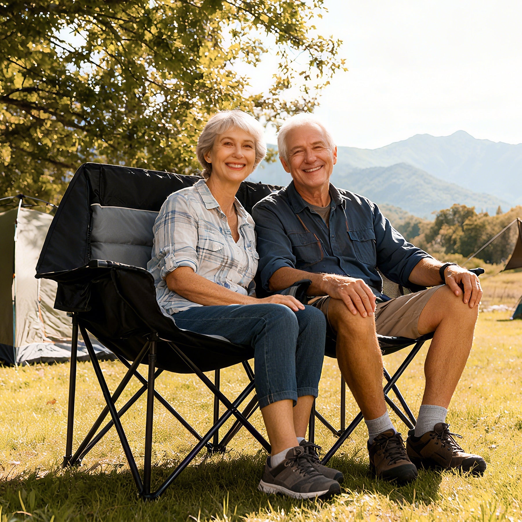 Folding Double Camping Chair for Adults，Oversized Portable Loveseat Chair for 2 Person