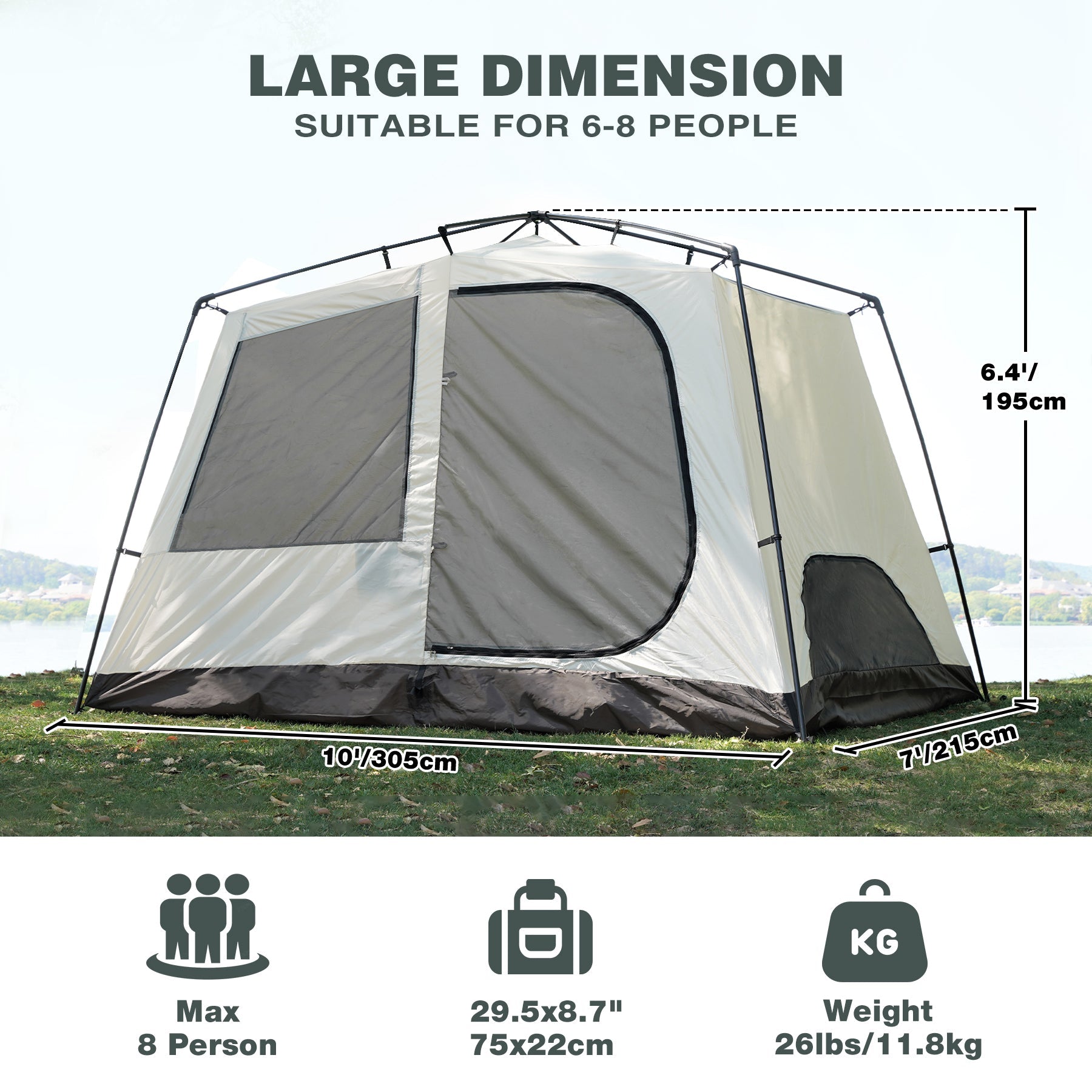 Large 6/8 Person Family Tent with Rainfly & Windproof