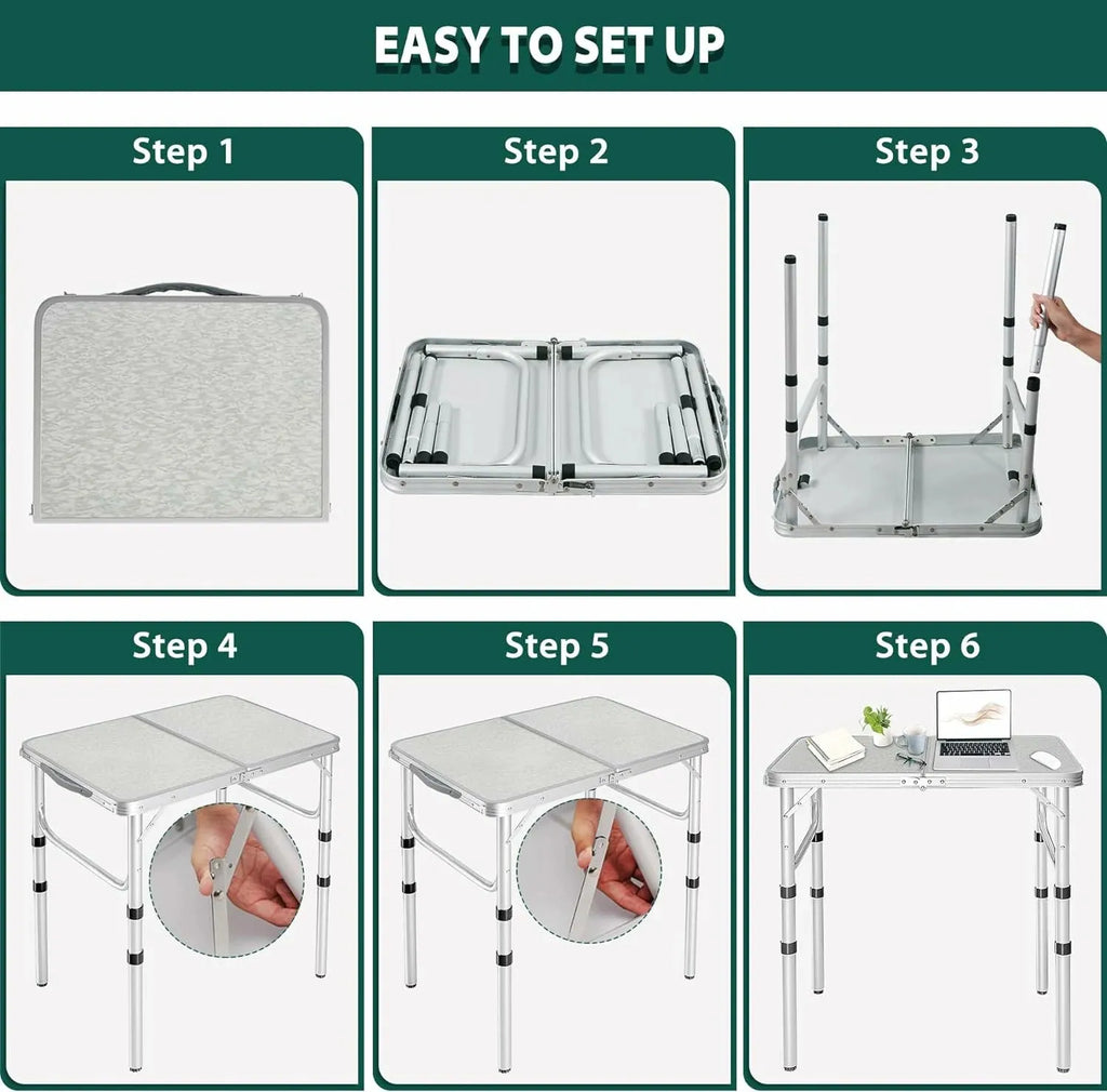 Aluminum Folding Camping Table with Adjustable Height Legs, 2/3/4ft