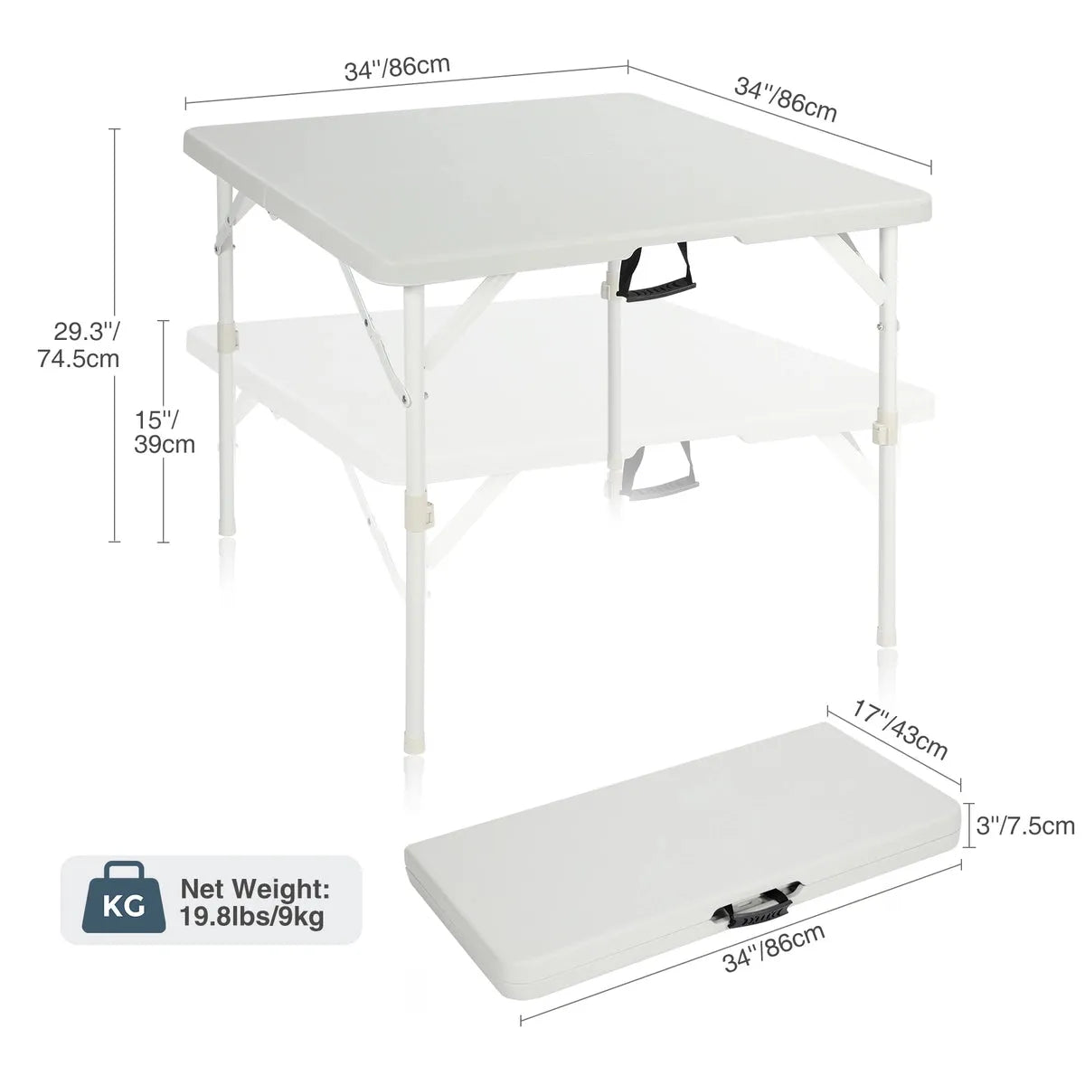 Lightweight Portable Square Card Table with Folding Legs