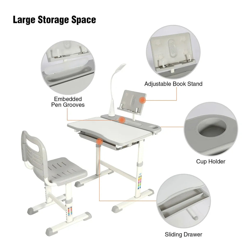 REDCAMP Adjustable Student Desk and Chair Set with Drawing Tilt Desktop