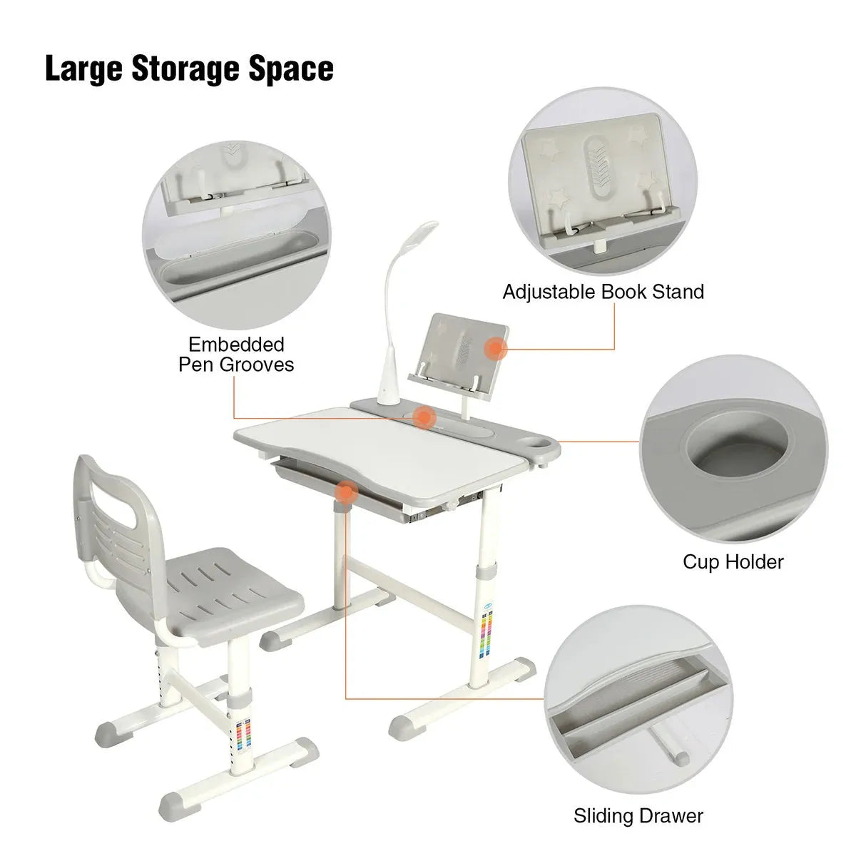 REDCAMP Adjustable Student Desk and Chair Set with Drawing Tilt Desktop
