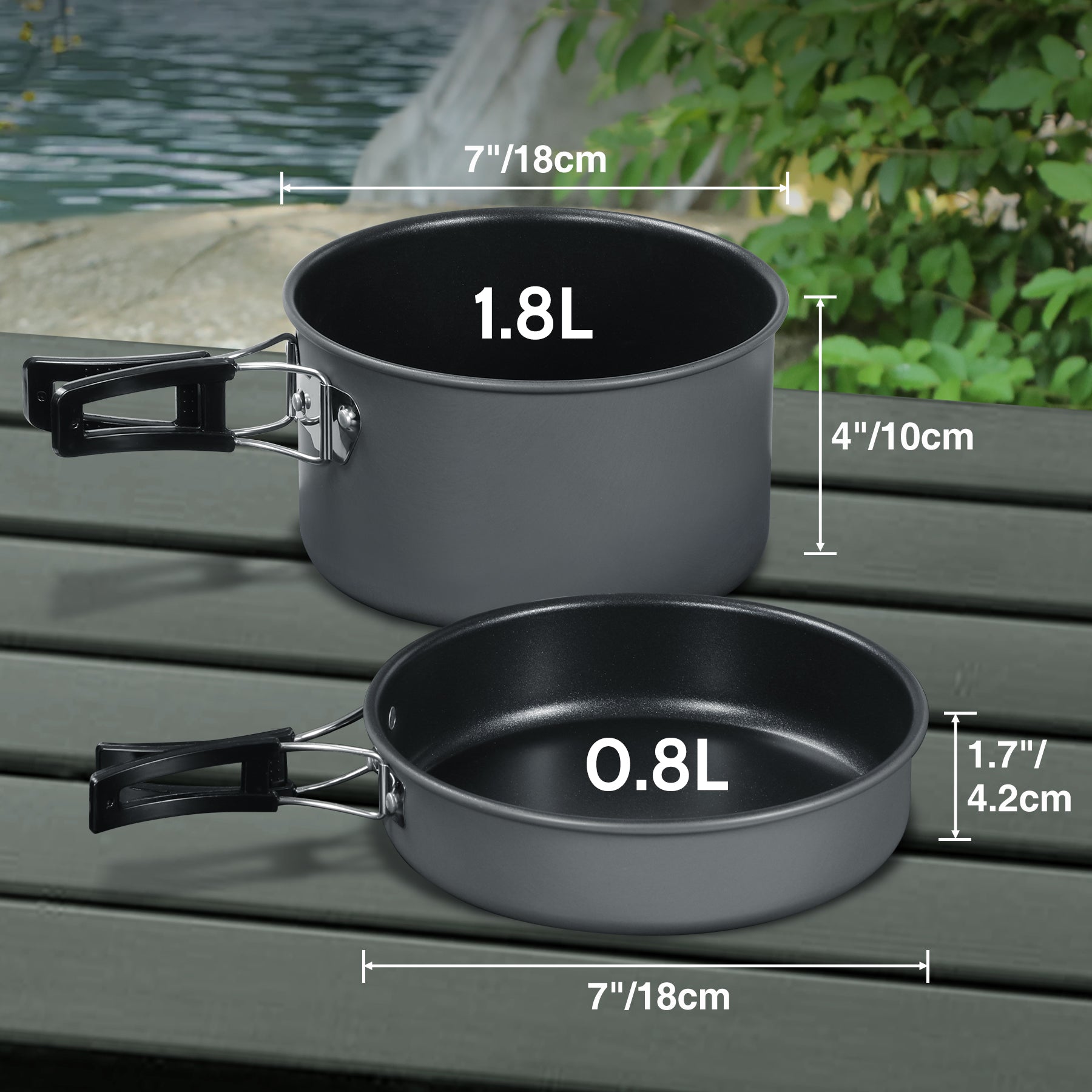 Camping Cookware Mess Kit, Backpacking Pot and Pan Set