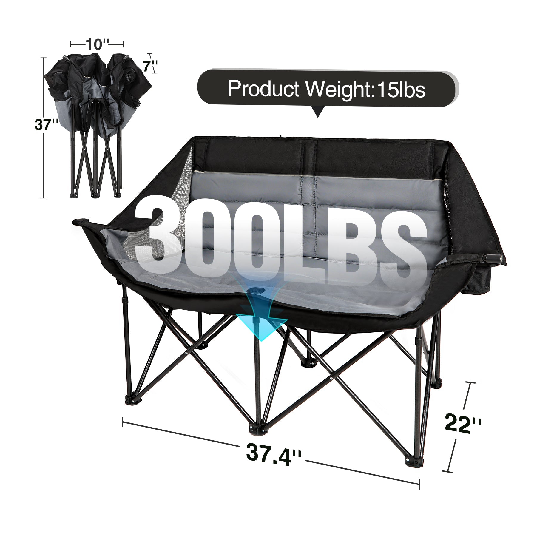 Folding Double Camping Chair for Adults，Oversized Portable Loveseat Chair for 2 Person