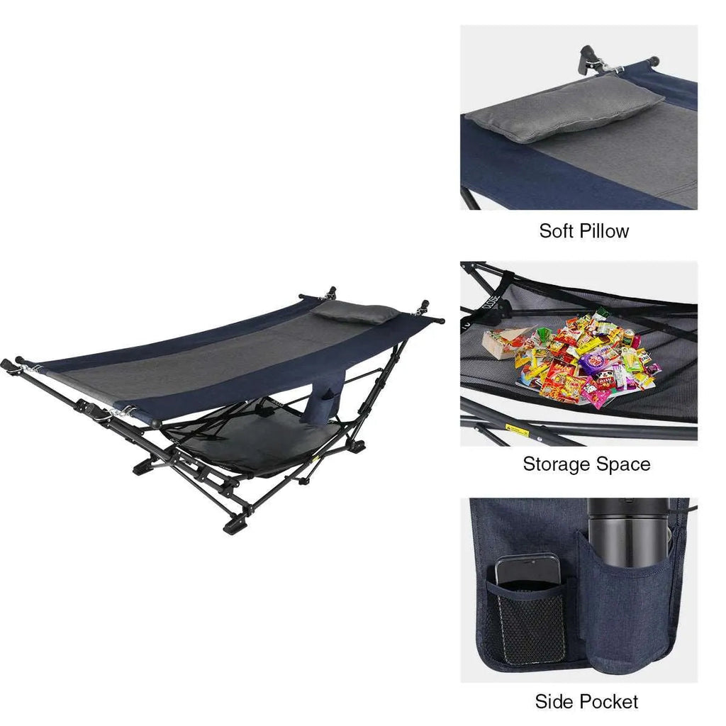 Freestanding Portable Hammock with Stand for Outdoor Yard Beach, 300lbs Capacity