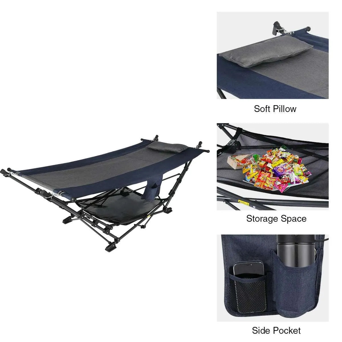 Freestanding Portable Hammock with Stand for Outdoor Yard Beach, 300lbs Capacity