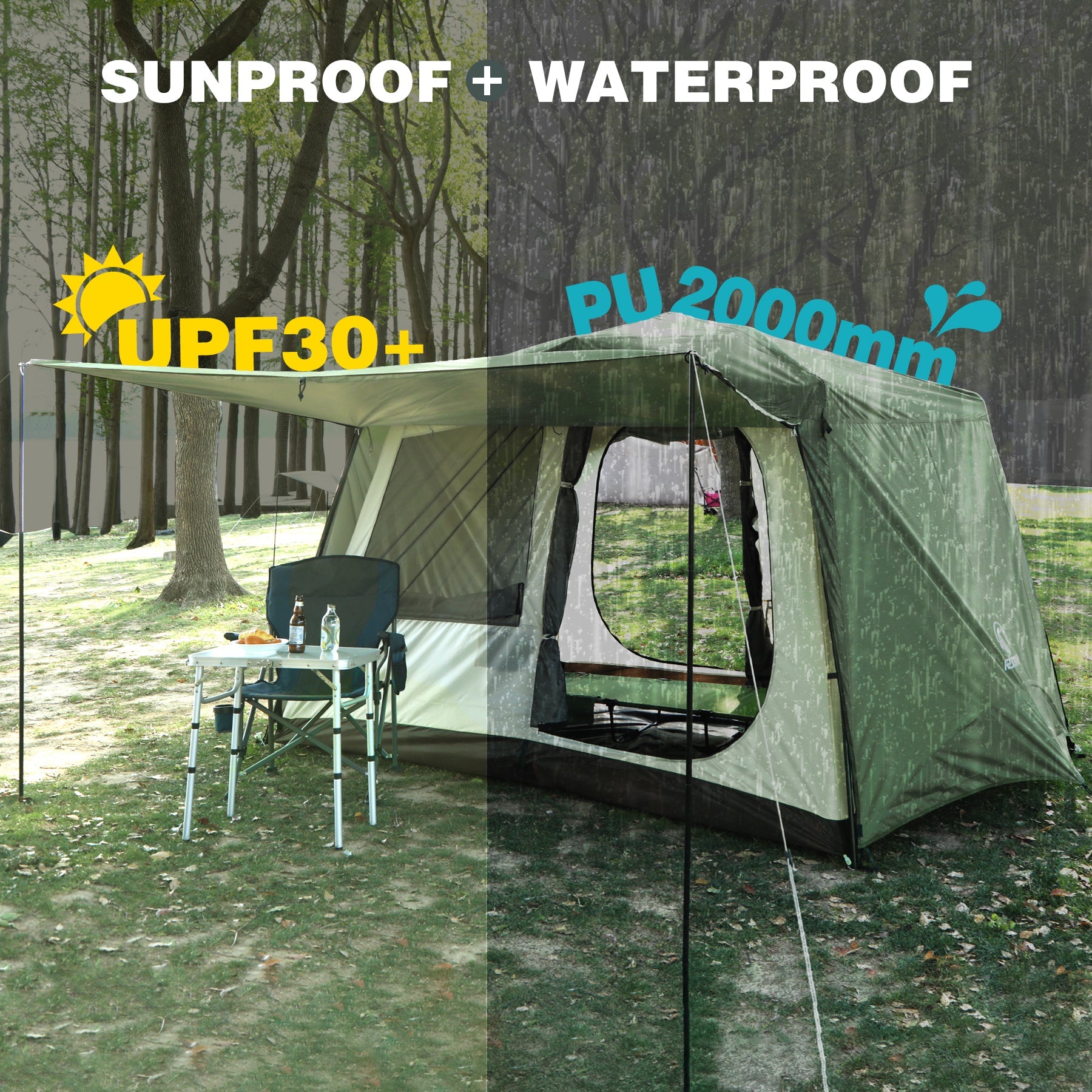 Large 6/8 Person Family Tent with Rainfly & Windproof