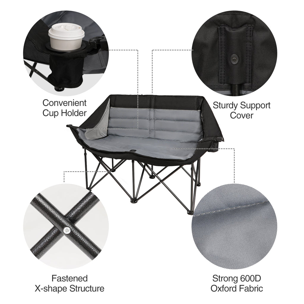 Folding Double Camping Chair for Adults，Oversized Portable Loveseat Chair for 2 Person