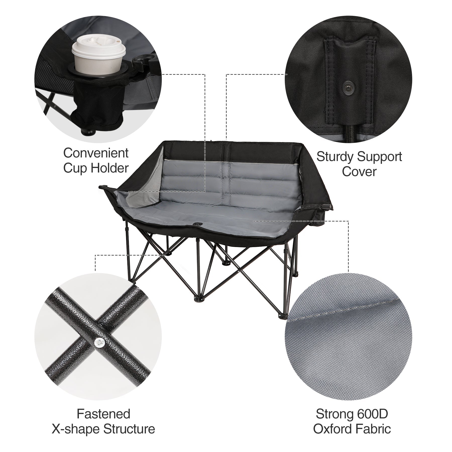 Folding Double Camping Chair for Adults，Oversized Portable Loveseat Chair for 2 Person
