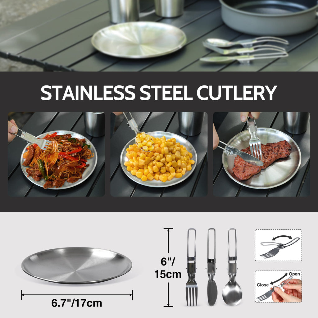 Camping Cookware Mess Kit, Backpacking Pot and Pan Set
