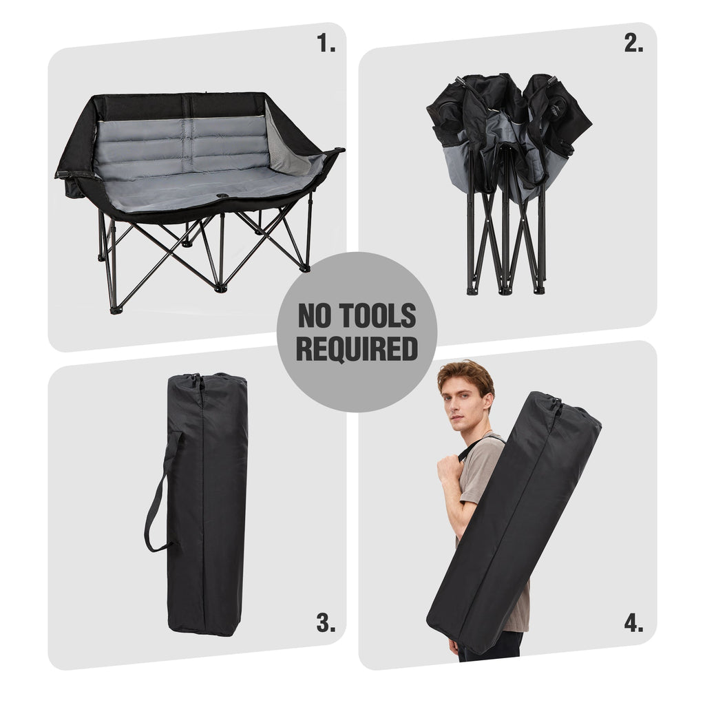 Folding Double Camping Chair for Adults，Oversized Portable Loveseat Chair for 2 Person