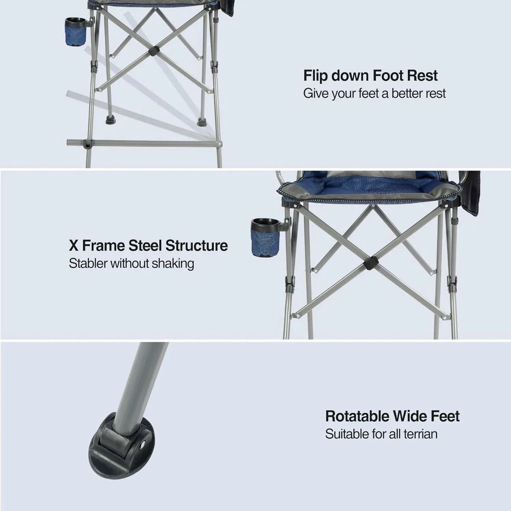 Extra Tall Folding Chair, Bar Height Foldable Director Chairs for Adults with High Back and Hard Arms, Support 330lbs