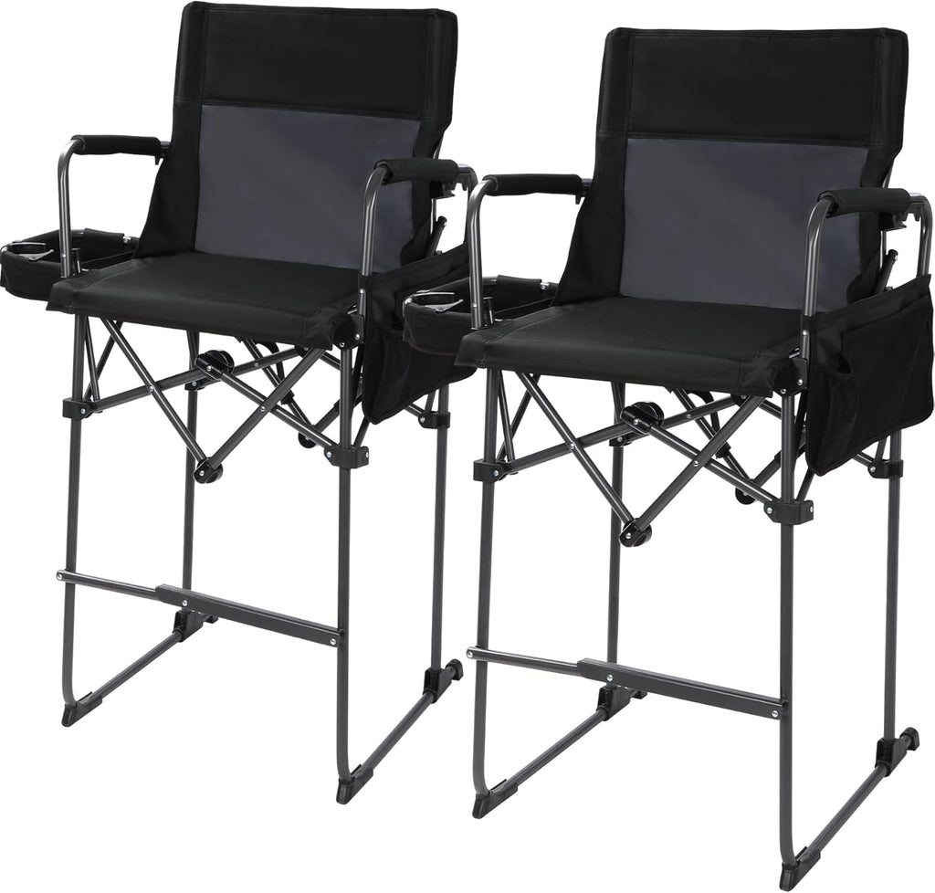 Extra Tall Folding Chair, Bar Height Foldable Director Chairs for Adults with High Back and Hard Arms, Support 330lbs