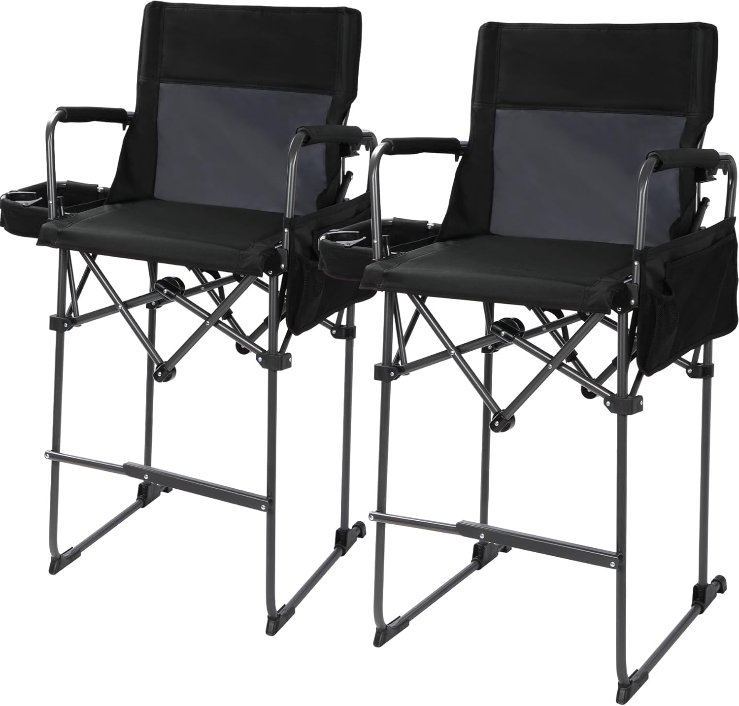 Extra Tall Folding Chair, Bar Height Foldable Director Chairs for Adults with High Back and Hard Arms, Support 330lbs