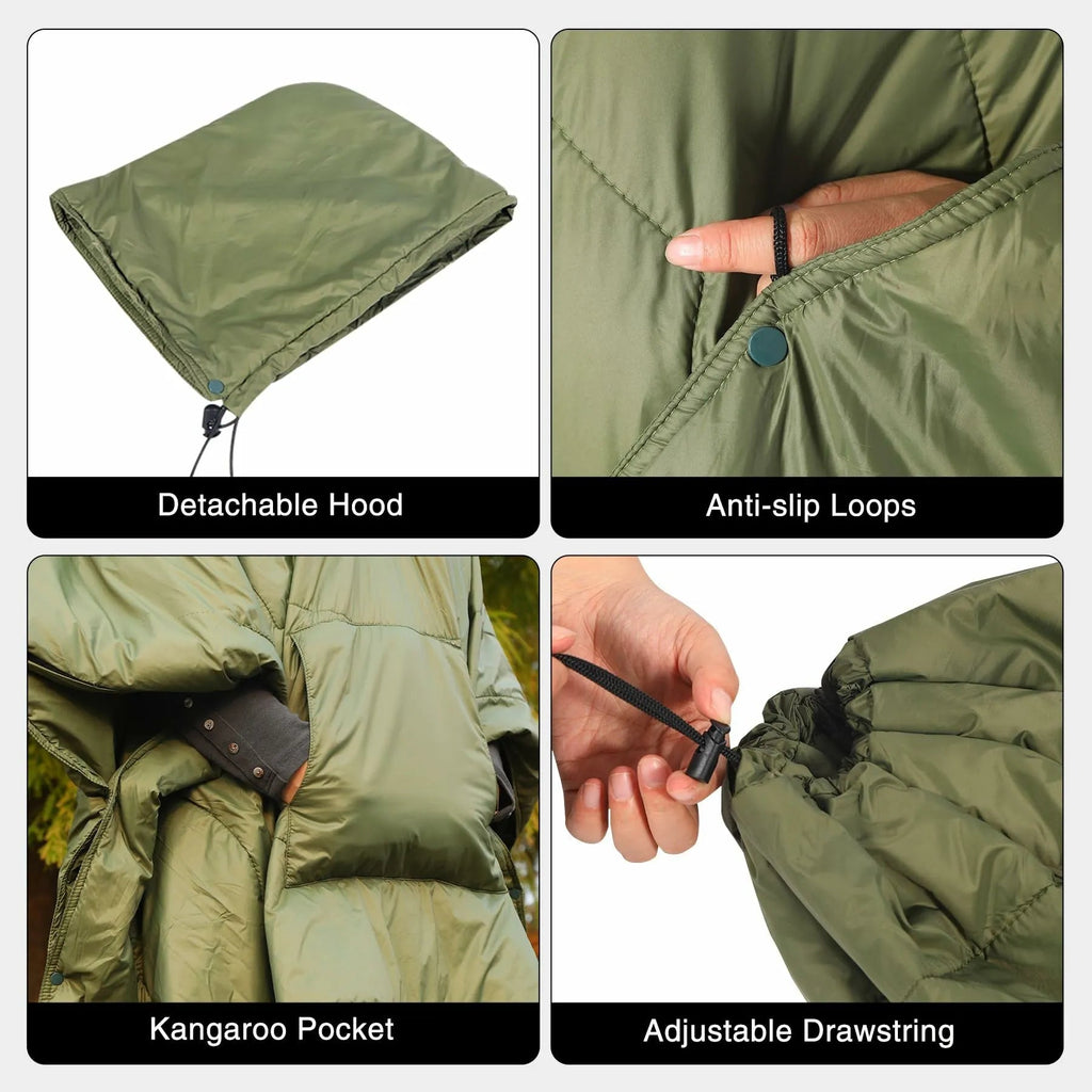 Wearable Waterproof Camping Blanket with Hood
