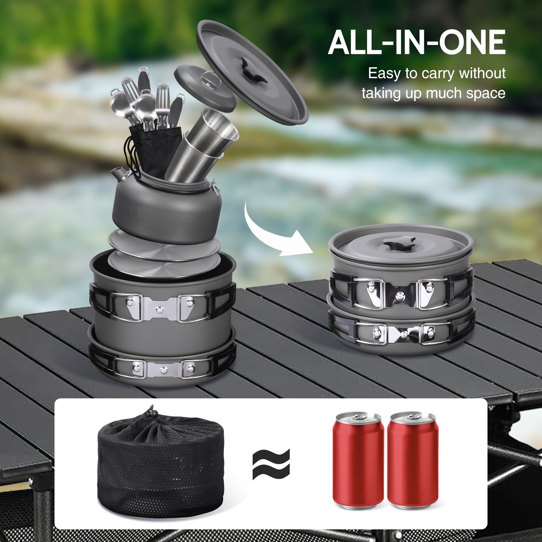 Camping Cookware Mess Kit, Backpacking Pot and Pan Set