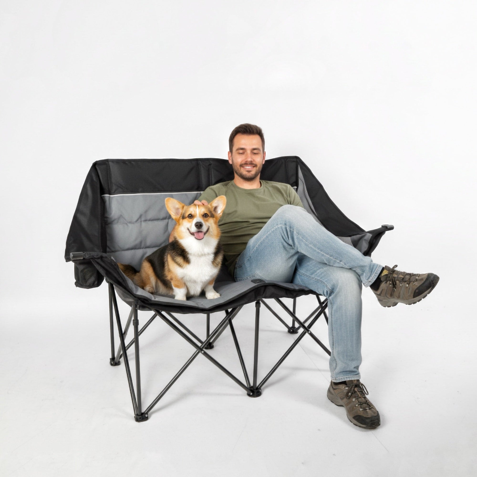 Folding Double Camping Chair for Adults，Oversized Portable Loveseat Chair for 2 Person