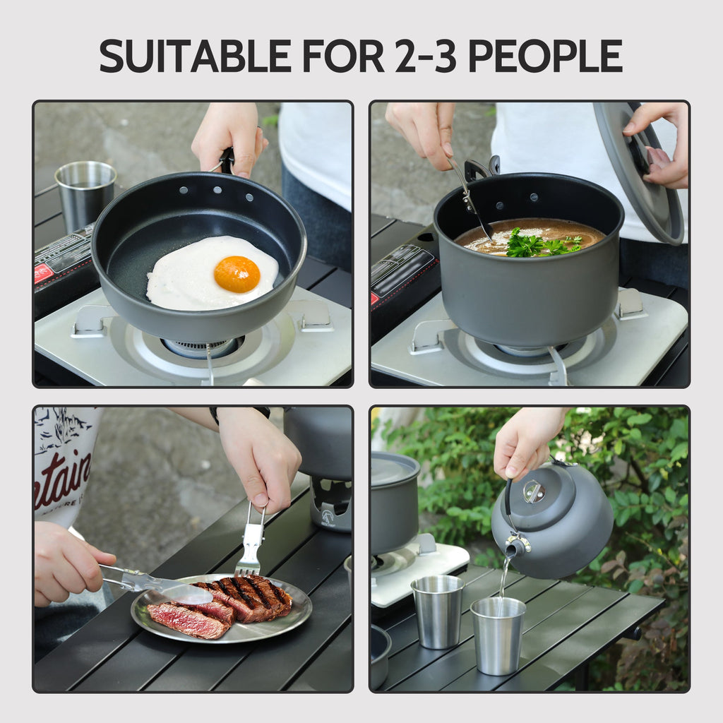 Camping Cookware Mess Kit, Backpacking Pot and Pan Set