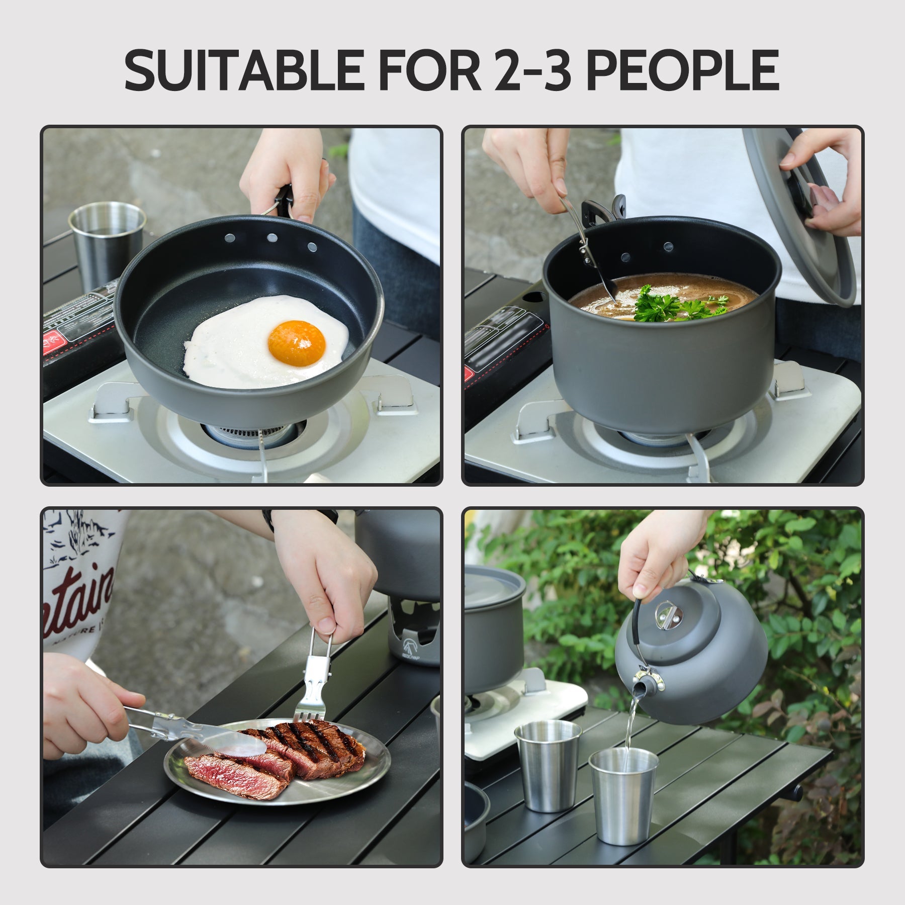 Camping Cookware Mess Kit, Backpacking Pot and Pan Set