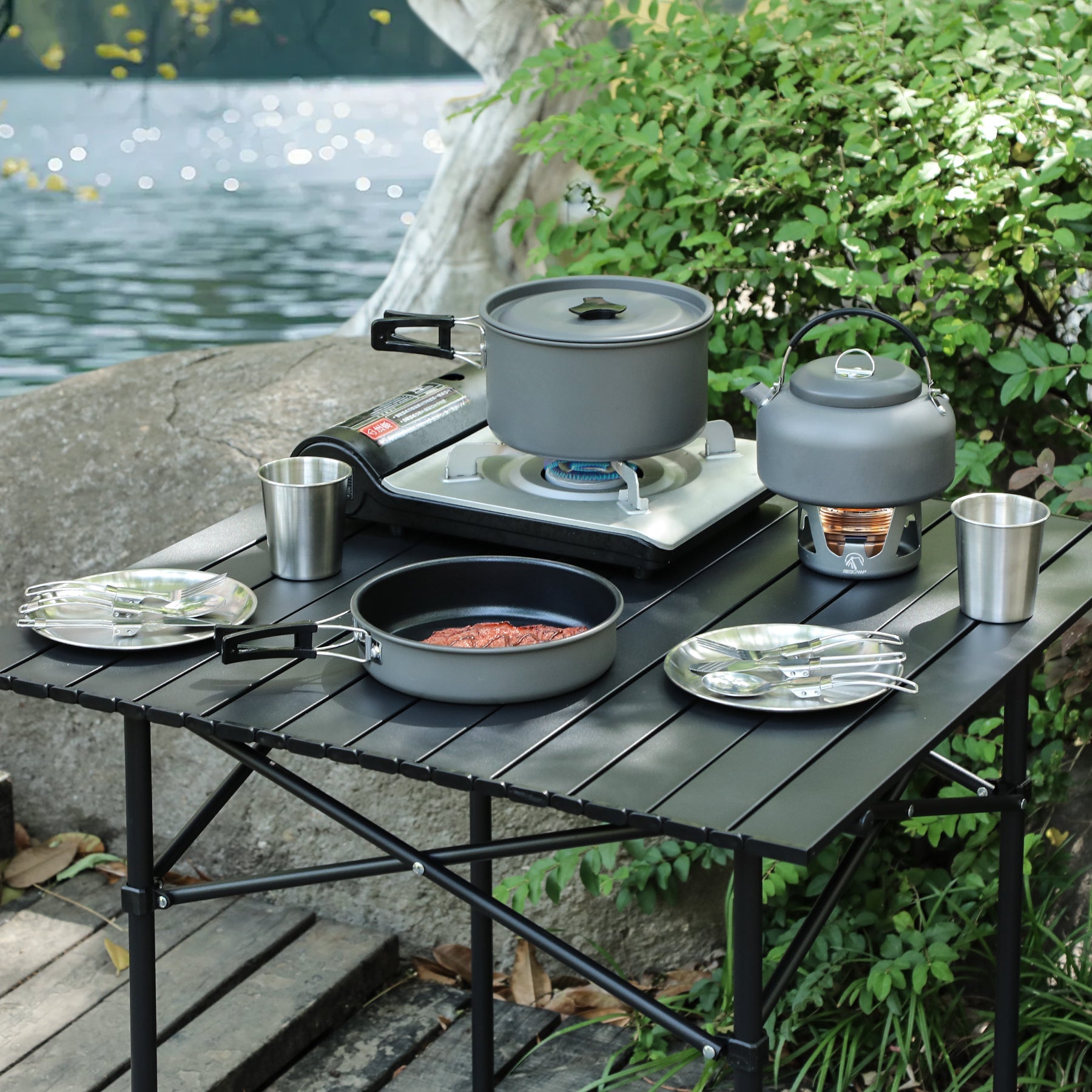 Camping Cookware Mess Kit, Backpacking Pot and Pan Set
