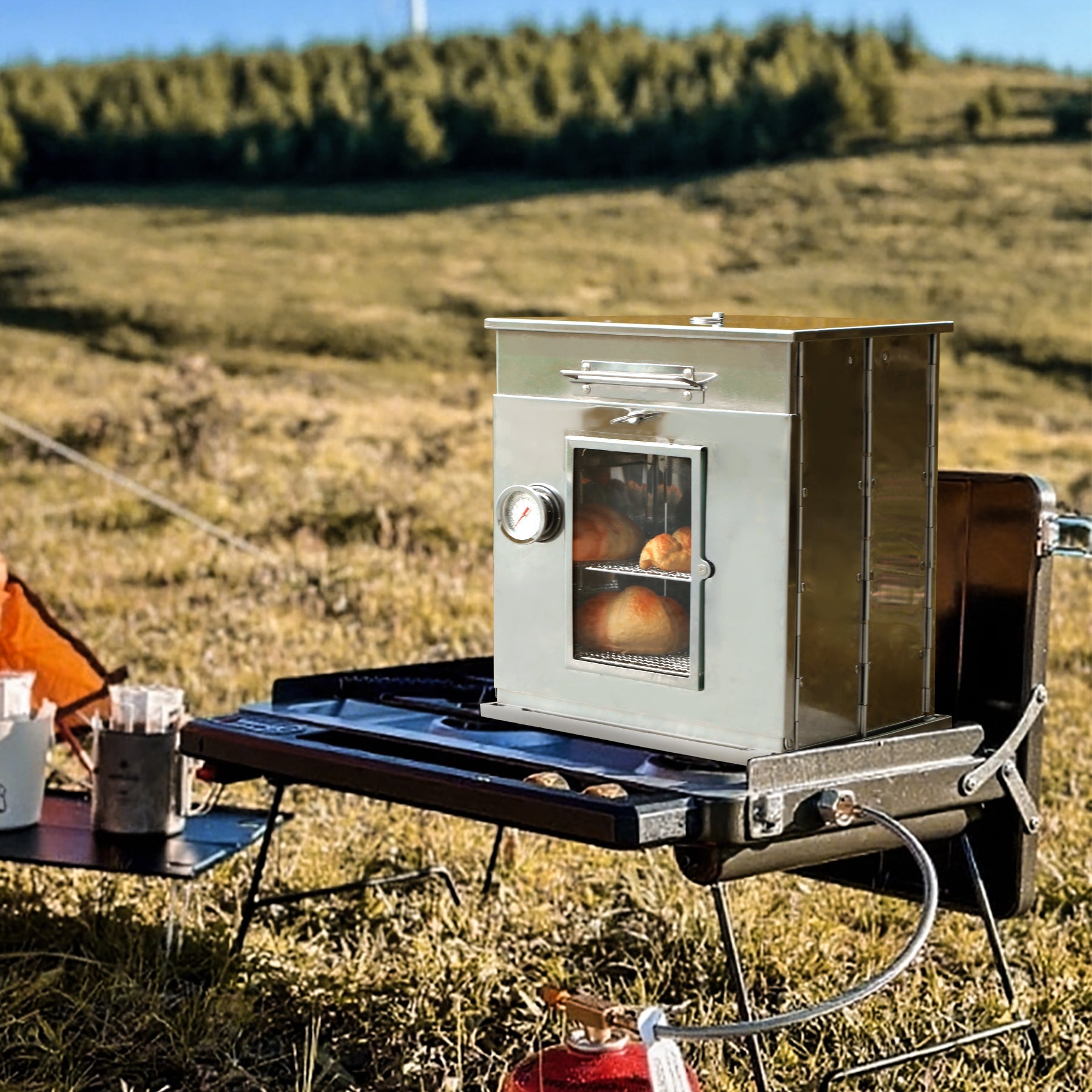 Foldable Stainless Steel Camping Oven with 3 Tier Grill for Propane Stove Baking Outdoor Cooking