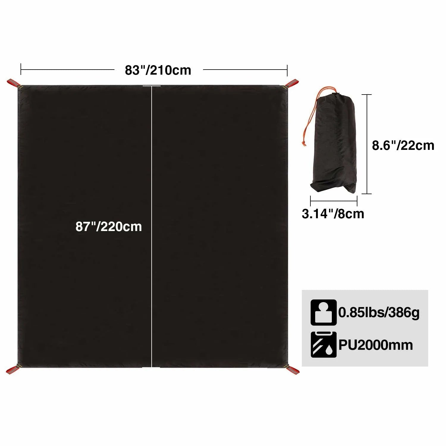 PU 2000 Waterproof Camping Tent Tarp, Ultralight Tent Footprint
