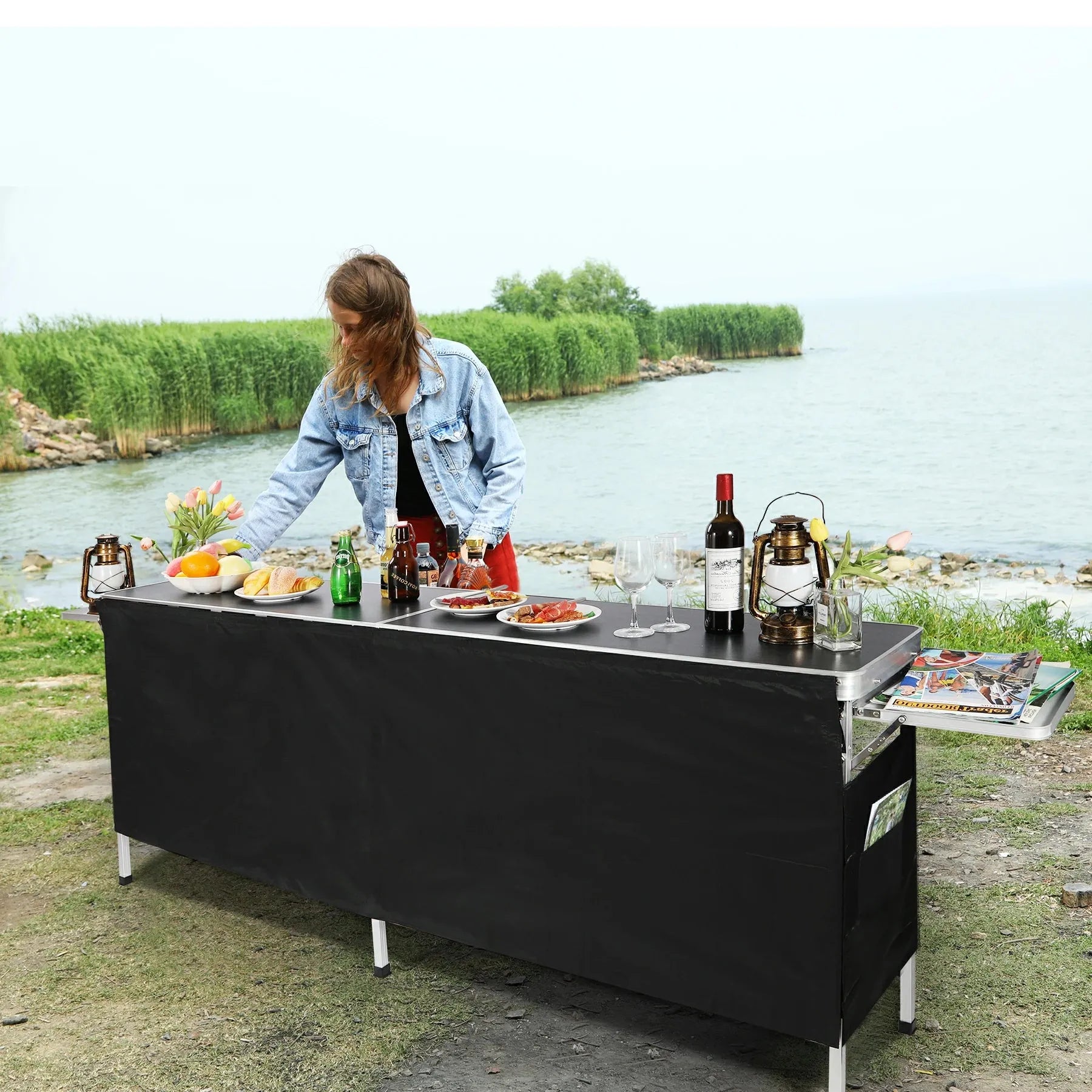 Portable Bar Table for Events  with Double Layer