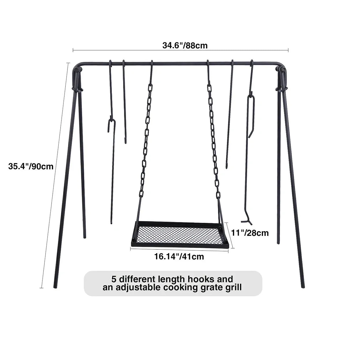 Portable Hanging Campfire Swing Grill Stand with Dutch Oven Lid Lifter & Hooks For Outdoor Cooking