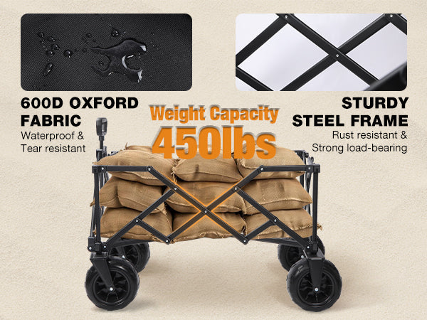 Beach Wagon with Big Wheels for Sand, 9" All Terrain Tires Collapsible Wagon