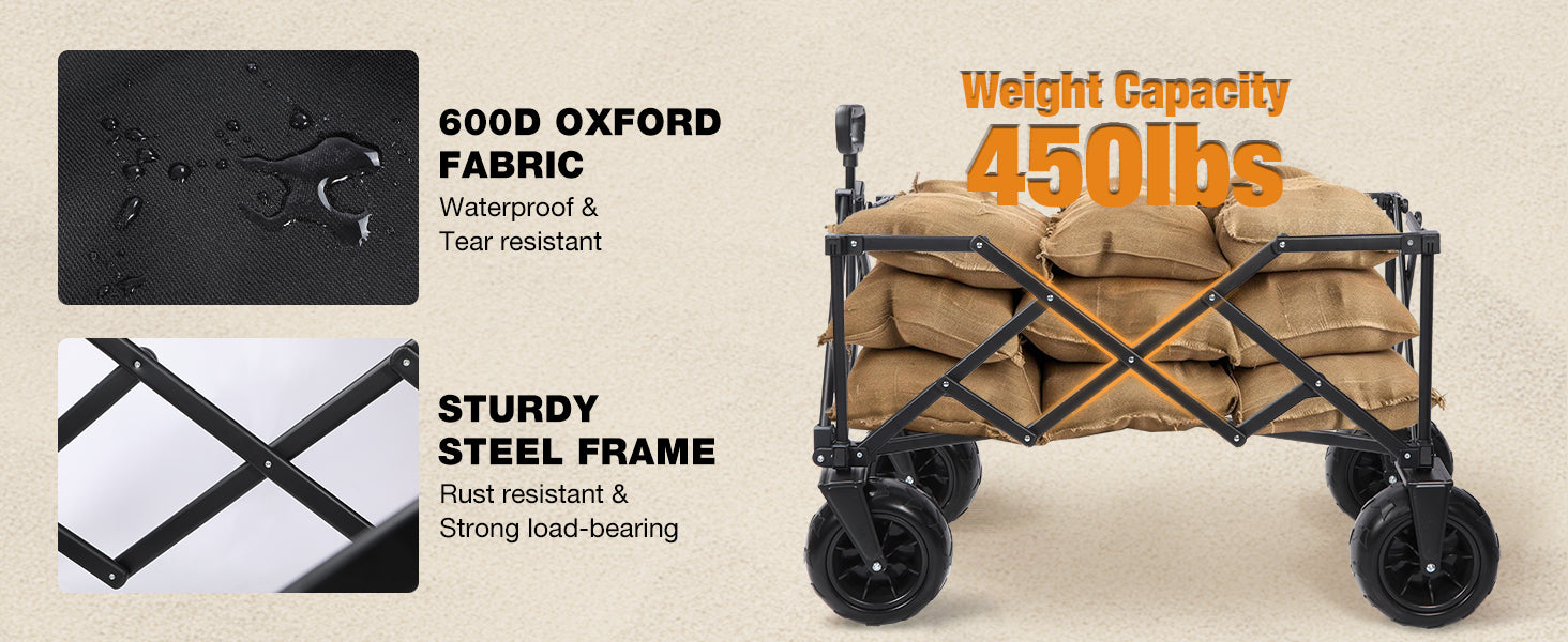 Beach Wagon with Big Wheels for Sand, 9" All Terrain Tires Collapsible Wagon