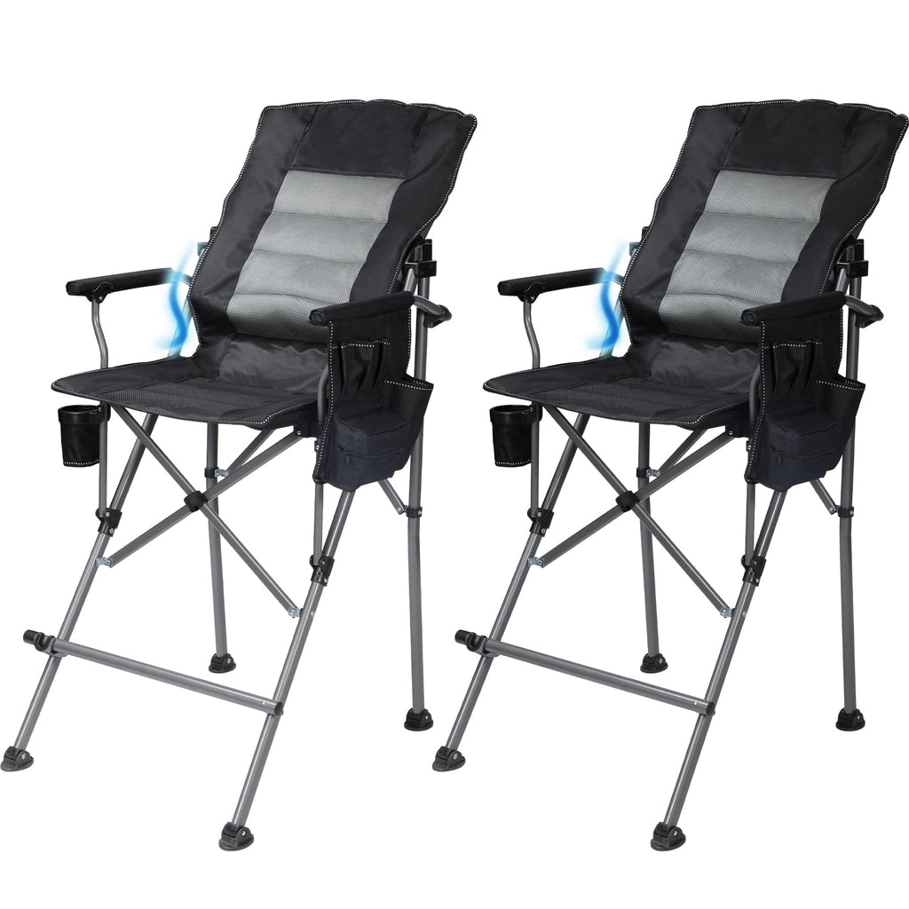 Extra Tall Folding Chair, Bar Height Foldable Director Chairs for Adults with High Back and Hard Arms, Support 330lbs