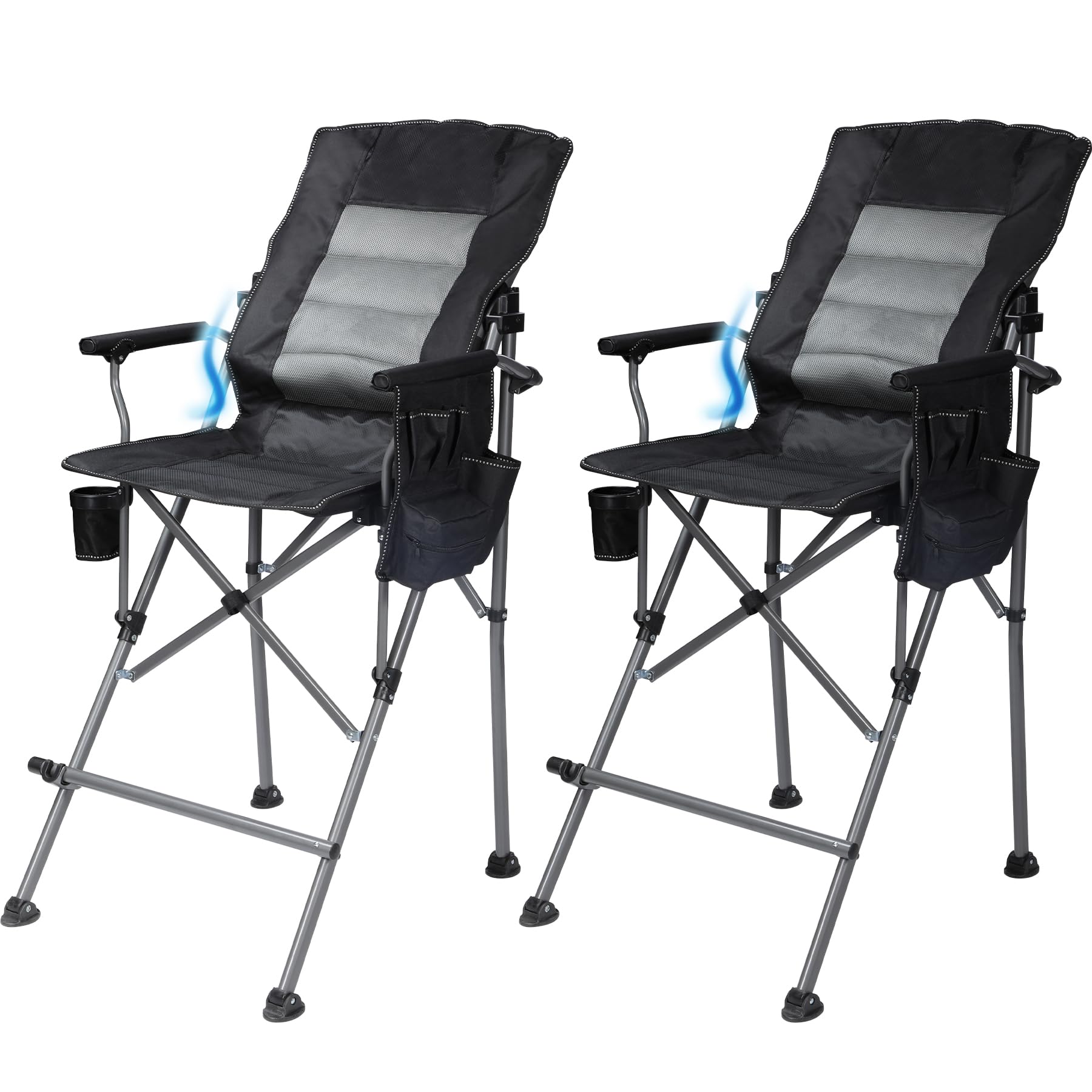 Extra Tall Folding Chair, Bar Height Foldable Director Chairs for Adults with High Back and Hard Arms, Support 330lbs