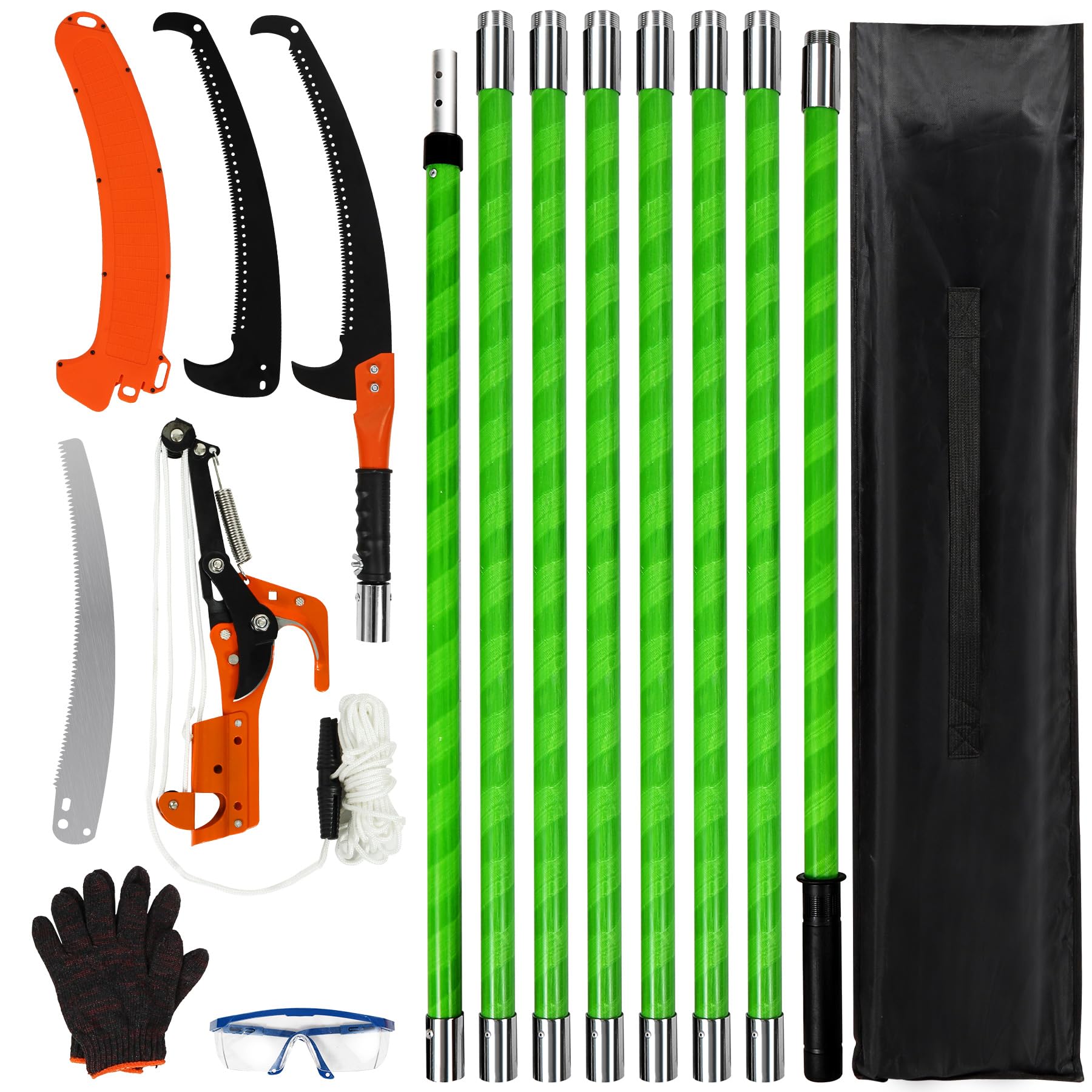 Manual Pole Saw, 27ft Extendable Tree Pruner, Sharp Steel Blade and Scissors High Branches Trimming